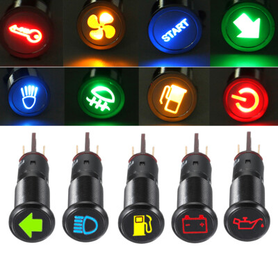 Universal 14mm LED Dash Warning Indicator Light - 12V Red Yellow Blue Green White