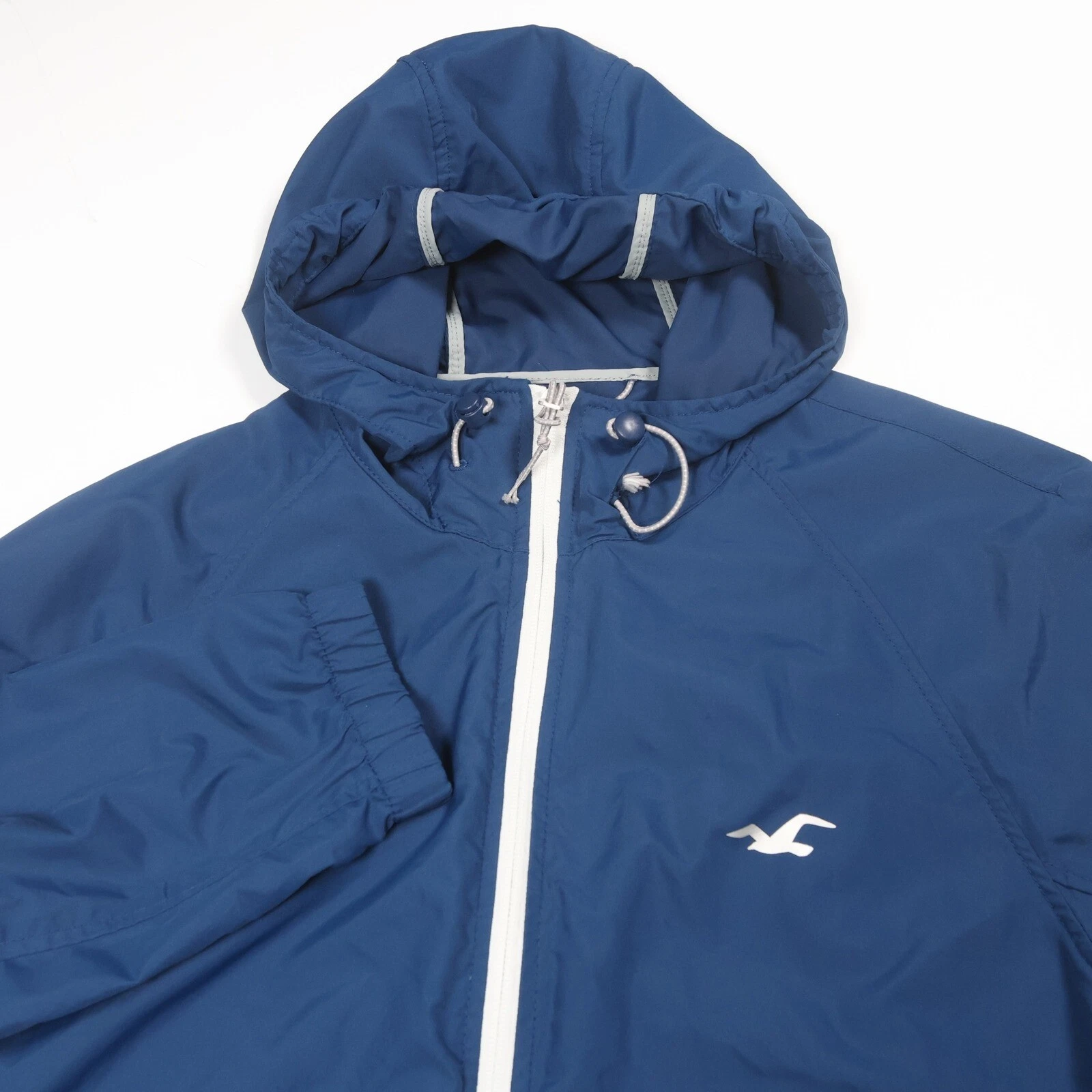 Hollister Lightweight Packable Windbreaker Jacket Hooded Blue Full Zip Mens M