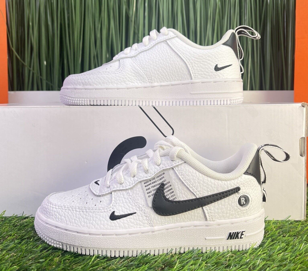 Nike Air Force 1 LV8 PS Utility White Black Leather AV4272-100 Kids Size  12C