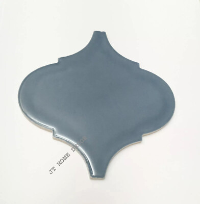 BOX of 5 Allen + Roth BLUE Glazed Glossy Ceramic Arabesque Wall Tile 6'' x 6''