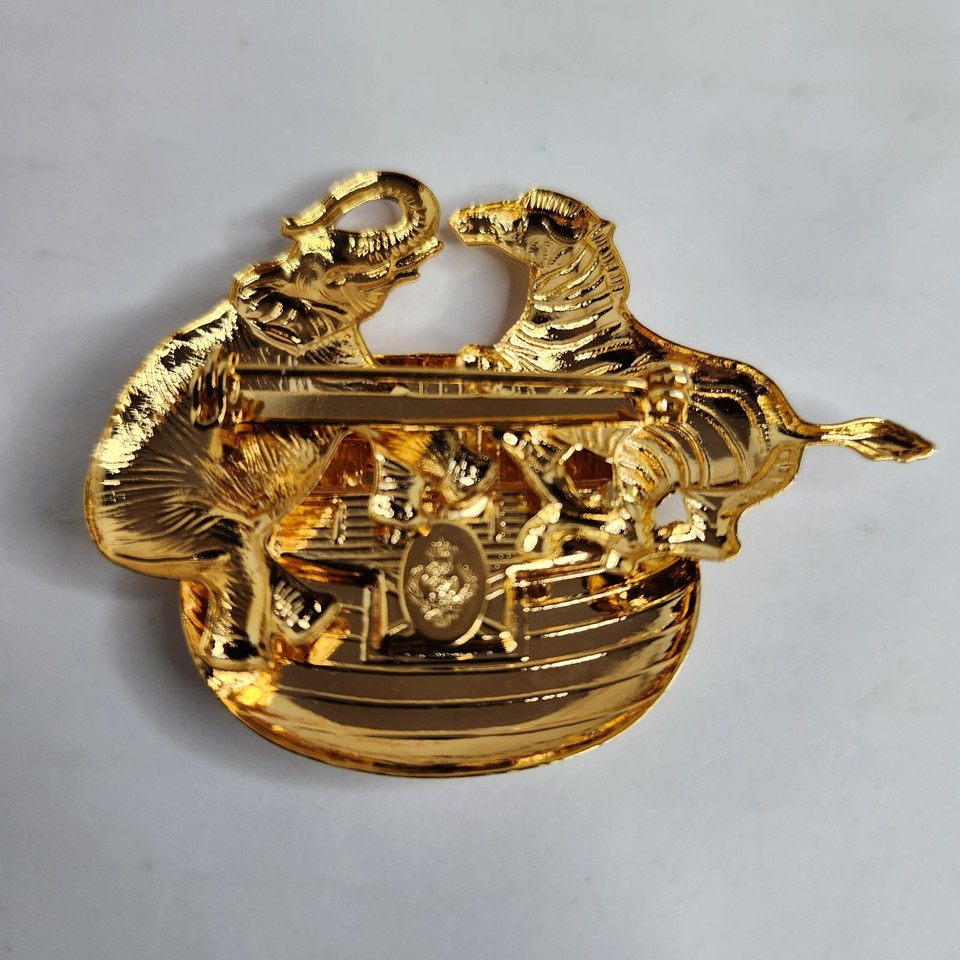 VINTAGE Noah's Ark Premier Design Gold Tone Brooch Fashion Jewelry Pin