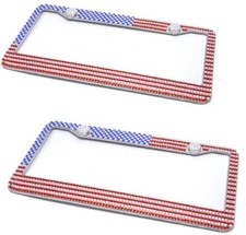 2 Usa Flag Bling Rhinestone Crystal Metal License Plate Frames Patriot America 2 Usa Flag Bling Rhinestone Crystal Metal License Plate Frames Patriot America