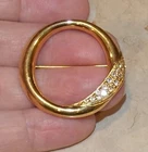 Vintage Monet  Clear Rhinestone Goldtone Round Brooch Costume Jewelry