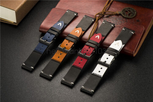 20mm 22mm Quick-Fit Universal Color Contrast Genuine Leather Watch Band Strap - Picture 1 of 11