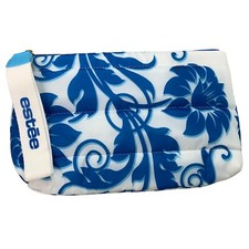 Estee Lauder Make Up Pouch Cosmetic Travel Blue Flower 9 in x 6 in