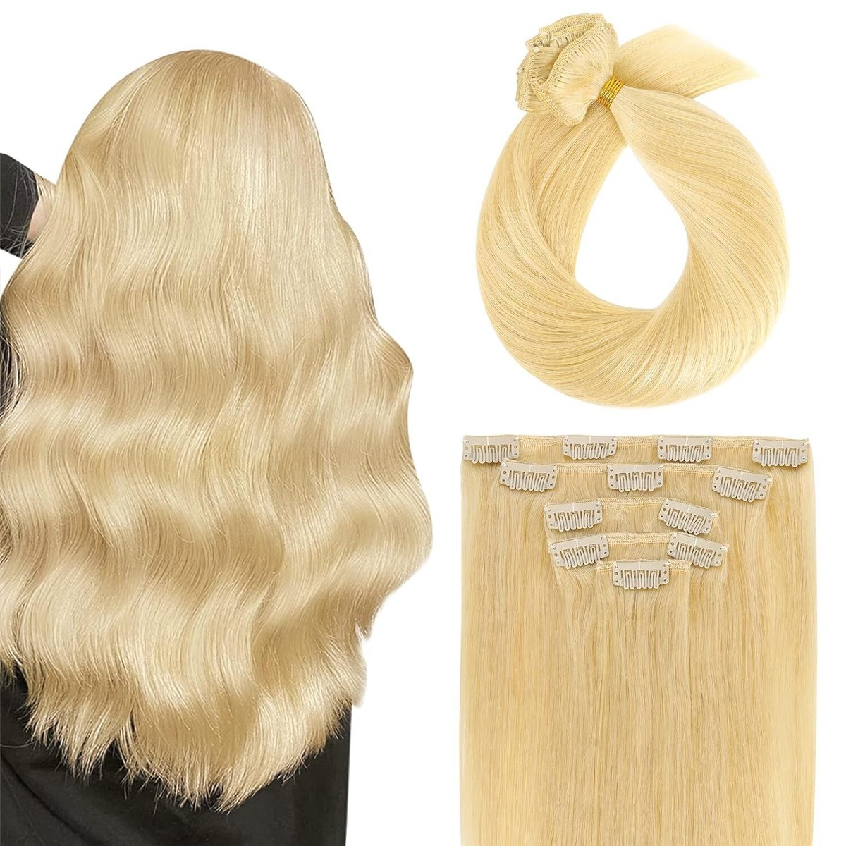 Clip In Human Hair Extensions 14 Inch 130g 7pcs Straight Premium Quality Benehair Clip in Hair Extensions Real Long Thick One Piece  main image 3