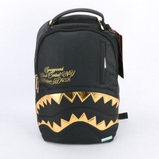 Sprayground Shark Central Gold DLXSV Leather Bag zipper Backpack Unisex Black