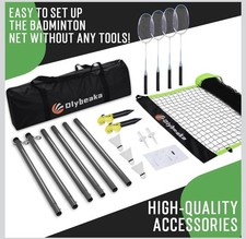Portable Badminton 20ft Net Set Racquets  Carry Bag Outdoor Backyard Beach NEW