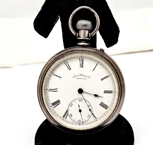 ANTIQUE WALTHAM BOND ST. 14S COIN SILVER OF PIN SET POCKET WATCH,RUNS