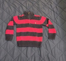Polo Ralph Lauren Sweater Boys 6 Red Navy Stripe Half Zip Cotton Knit Pullover