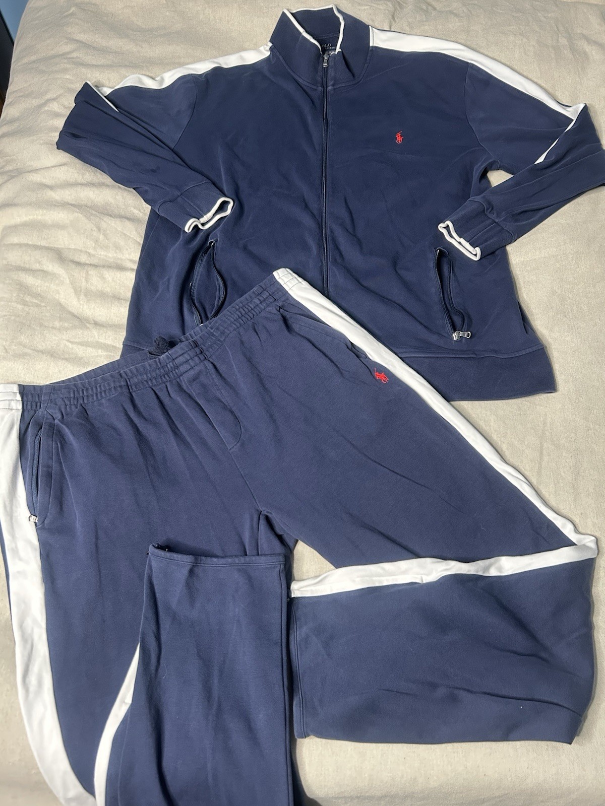 Polo Ralph Lauren Athletic Track Giacca Pantaloni XXL Navy Zip Up Rosso Pony Due B26