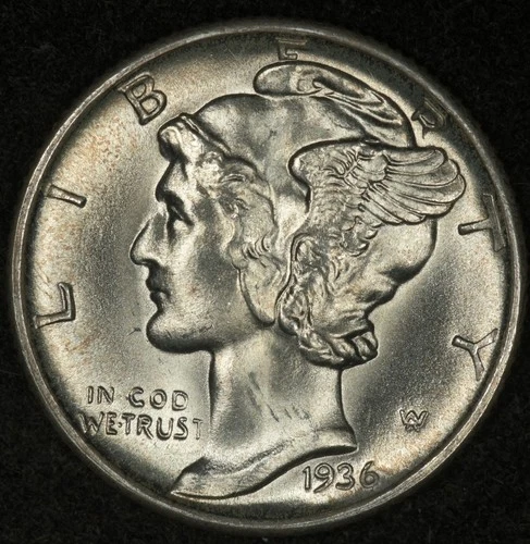 1936-D MERCURY DIME GEM UNCIRCULATED BLAZING LUSTER