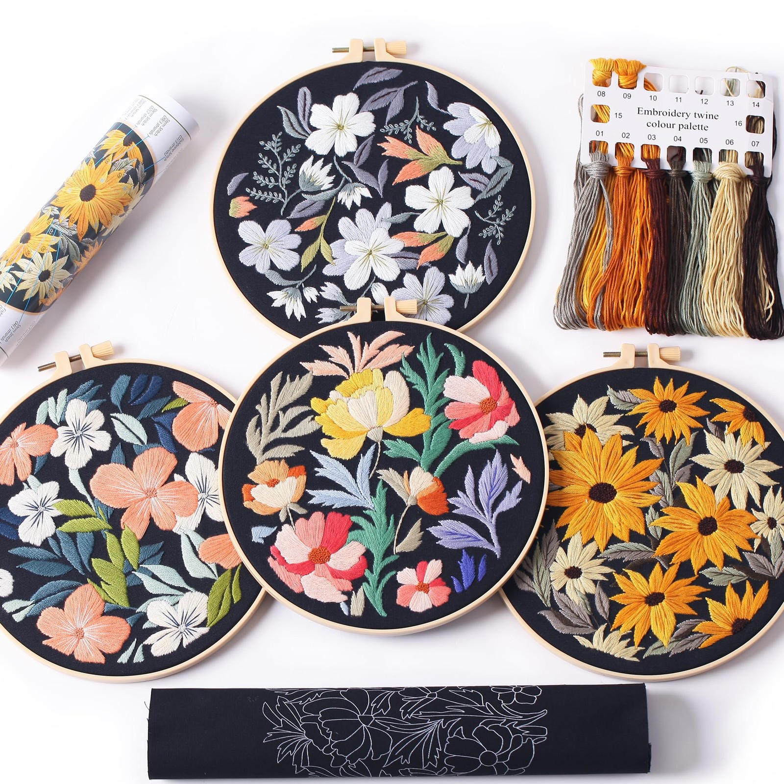 Starter Kit: 4pcs Diy Cross Stitch With Patterns, Rings & Th
