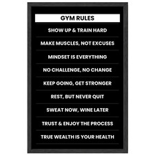 Gym Rules Wall Art 11x17 Framed Fitness Motivation Poster Workout Quotes Gift