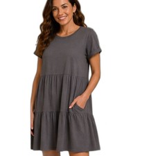 SHEIN Gray Tiered Short-Sleeve Mini Dress - Size Large NWOT - oversized