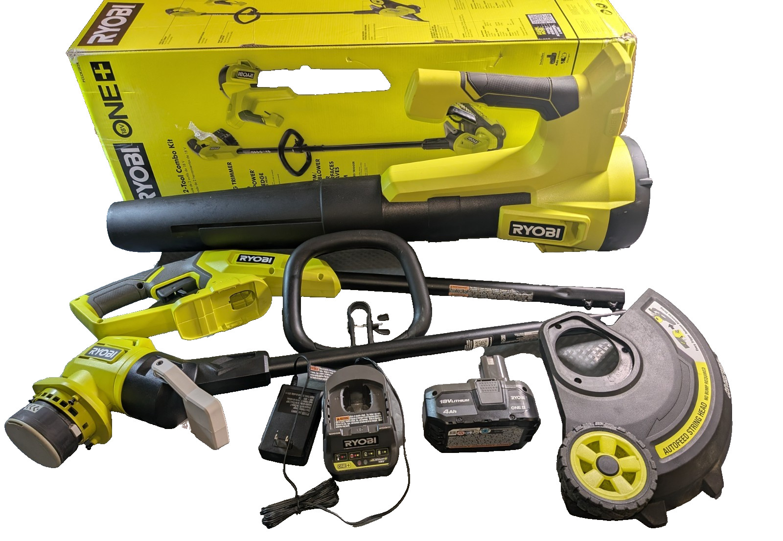 Ryobi 18V String Trimmer/Edger & Jet Fan Blower Kit 4Ah Battery & Charger