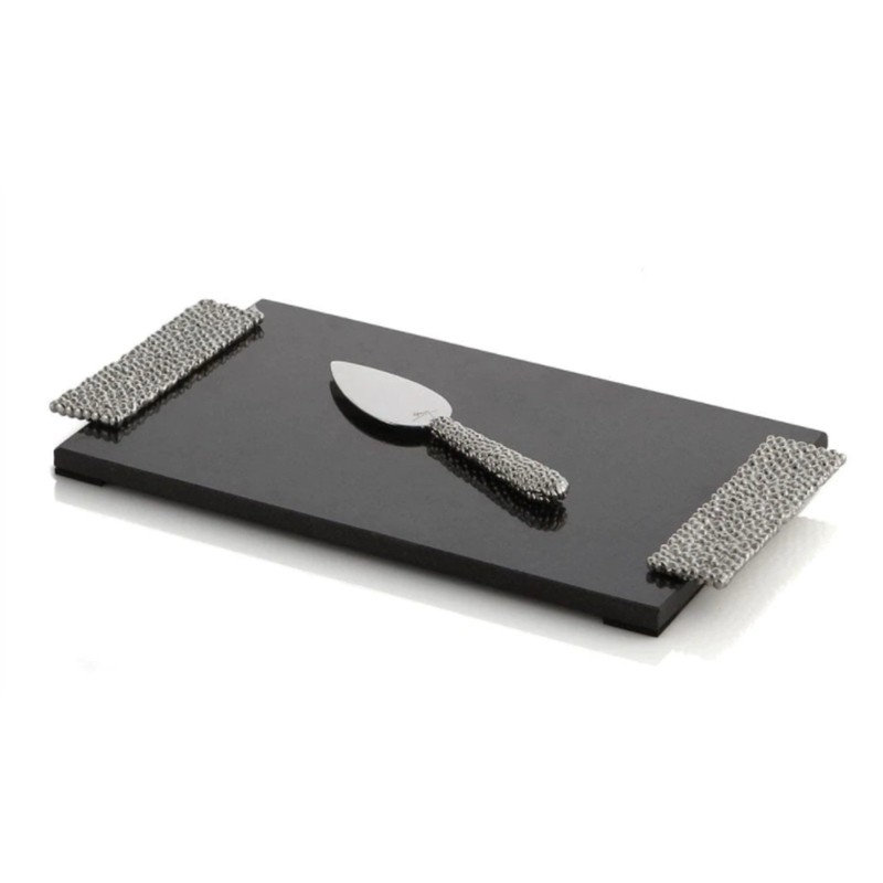 Michael Aram Silver Molten Black Marble Cheese Board And Knife BRAND NEW In Box!