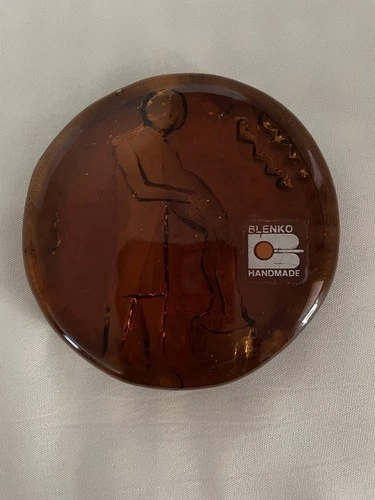 BLENKO Glass Zodiac Series Amber Aquarius Paperweight