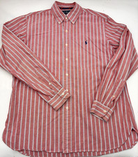 Ralph Lauren Shirt Mens Large Red White Striped Button Down Custom Fit Pony