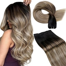 LaaVoo Weft Hair Extensions Brown Ombre Sew In Human Hair Weft Extensions