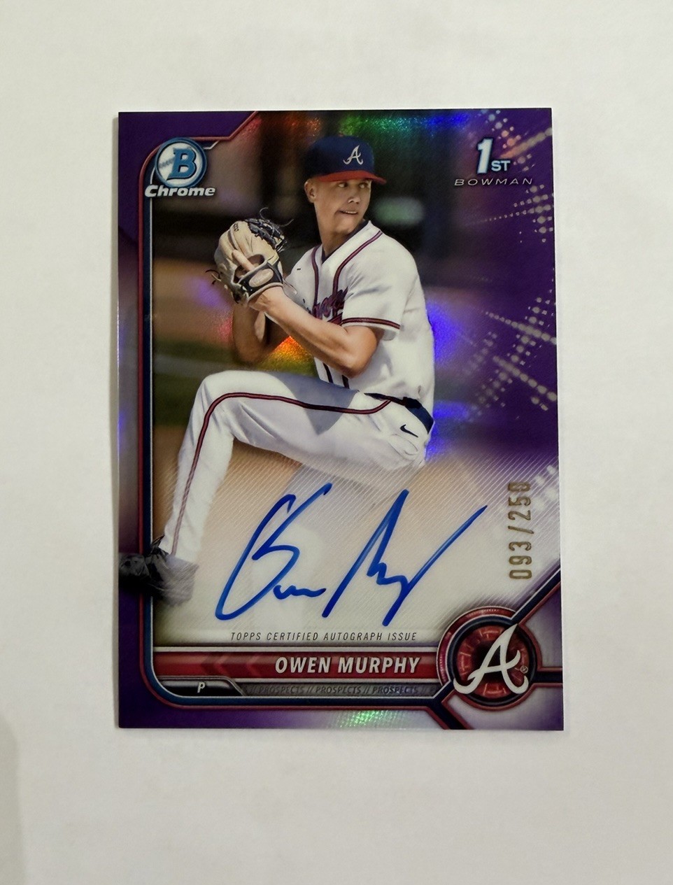 Owen Murphy 2022  1st Bowman Chrome Auto Purple Refractor  #/250 - Braves