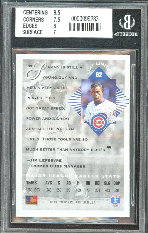 1994 Leaf Limited - Sammy Sosa #92 BGS 7.5 - Image 2 of 2