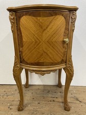 Vintage Inlaid French Style Satinwood & Burl Nightstand w/Carved Legs