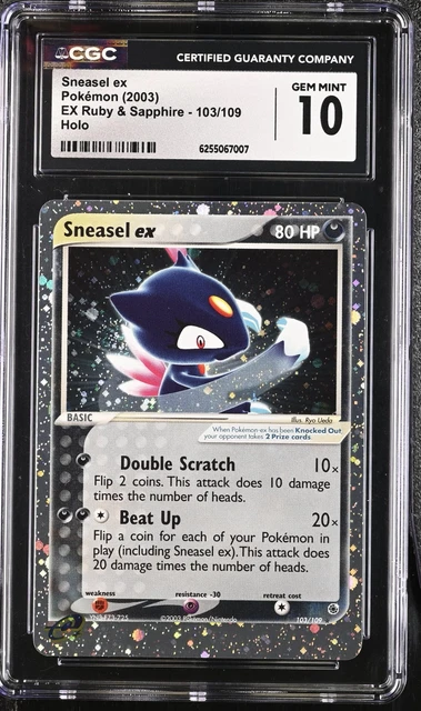 CGC 10 GEM MINT Sneasel EX 103/109 EX Ruby & Sapphire Holo Pokemon Card