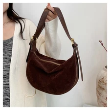 Chocolate Brown Suede Crescent Hobo Bag Slouchy Gold Hardware Shoulder Bag Fall