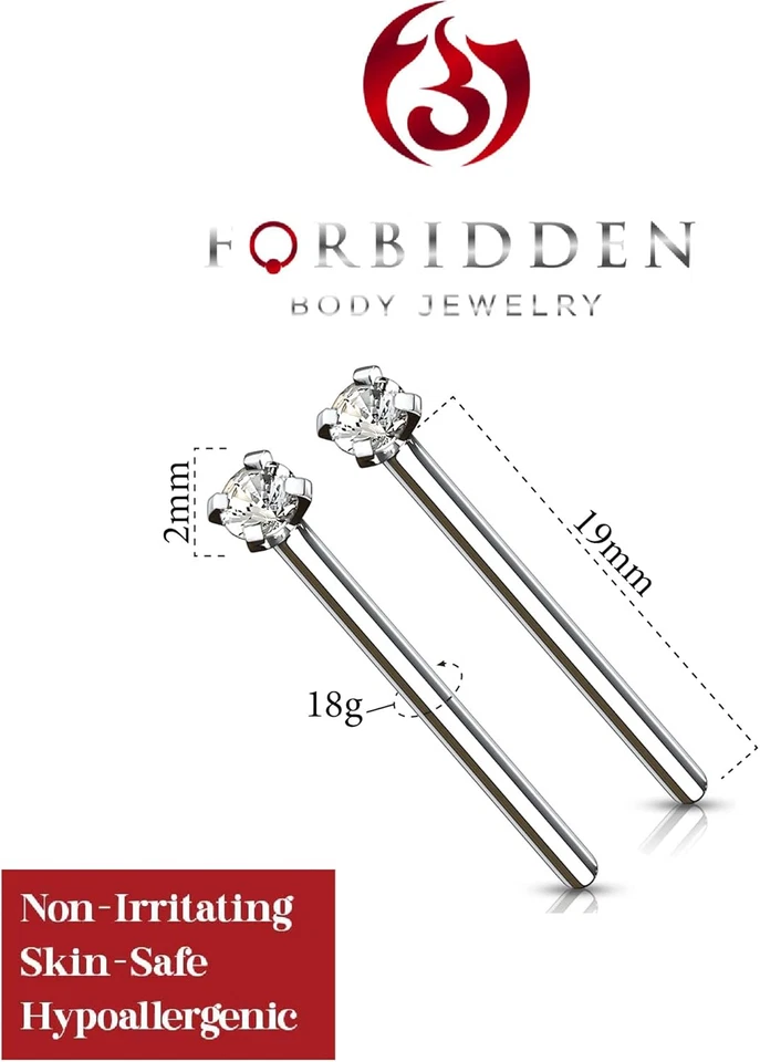 18G/20G Grade 23 Titanium 2Mm Press Fit CZ Fishtail Custom Bend Nose Stud - Image 2 of 4