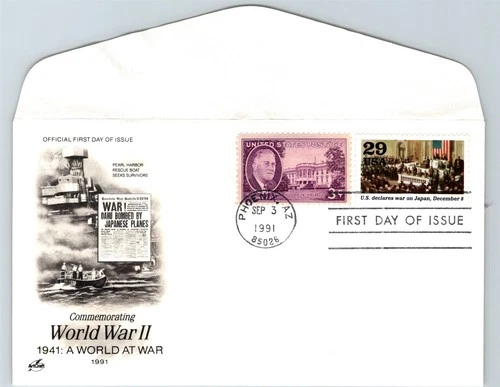 S07-1362, WWII 50TH ANNIV., U.S. DELCARE WAR ON JAPAN, COMBO, ARTCRAFT FDC