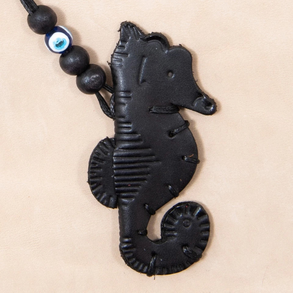 Llavero de cuero de caballito de mar - Hecho a mano Bolso de animales del océano Dije Regalo Foto 4 de 4