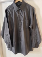 Men  s Arrow Fitted Wrinkle Free 32/33 Large Gray Striped Dress Shirt