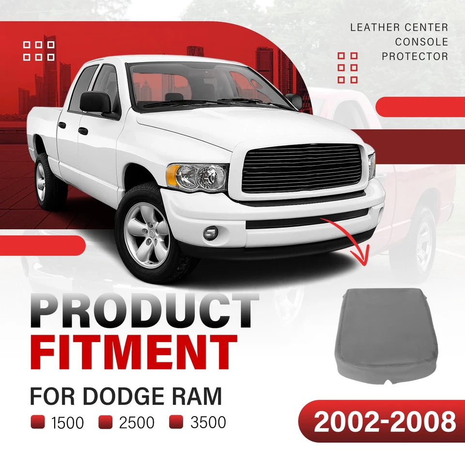 Tapa de consola gris reposabrazos cubierta de cuero para Dodge Ram 1500 2500 3500 2002-2008 05 Foto 3 de 4