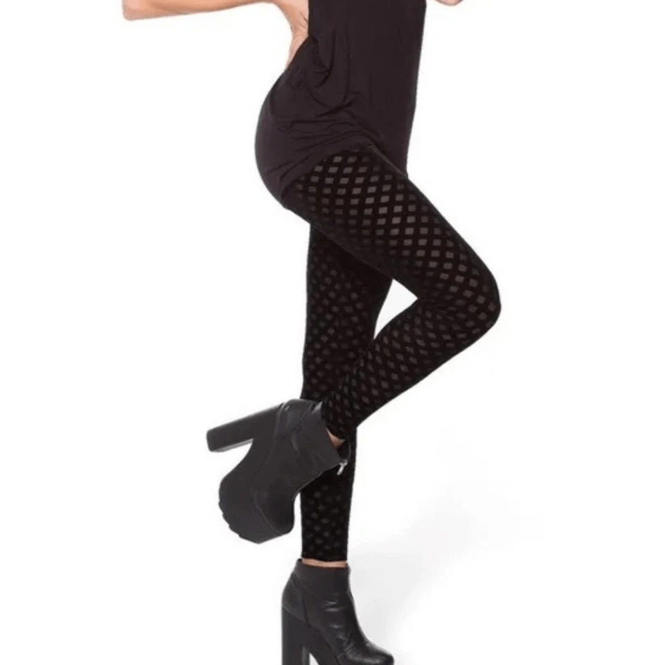 Leggings negros transparentes de terciopelo con diamantes quemados Blackmilk Foto 2 de 4