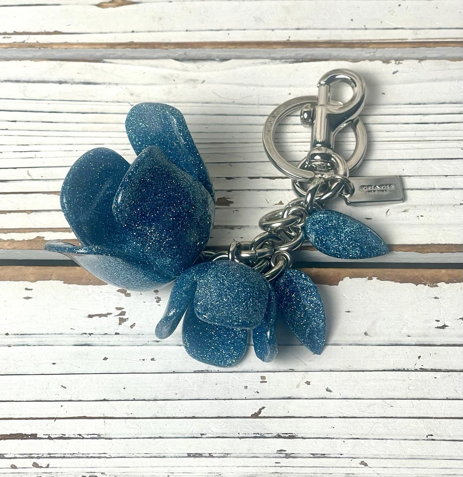 AUTÉNTICO COACH Llavero Grande Azul Brillante Resina Flor Rosa Dije Foto 3 de 4