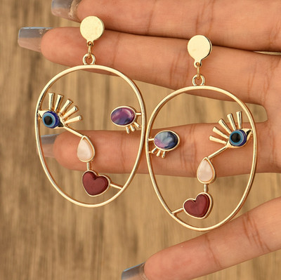 Abstract Gold Face Earrings, Statement Art Earrings, Face Dangle Earrings