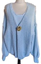 TWIN SET Shirt & Jacke Strickjacke HELL BLAU + Broschenpin gold Blume Straß New