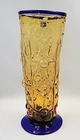 Vintage Blenko Glass 9430 Topaz & Cobalt Tall Bubble Textured Footed Vase
