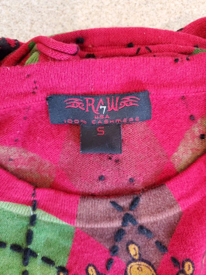 Suéter Vintage Raw 7 Manga Larga Gráfico Argyle Cachemira - Pequeño Foto 3 de 3