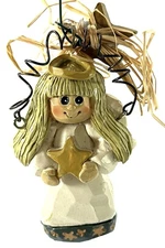 1999 Folk Art Angel Ornament Signed Suzi Primitive Christmas Star Rustic Decor