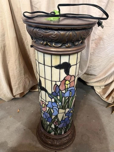 HTF Vintage TIFFANY “Stained Glass” 27” Pedestal Lamp Flowers And Butterflies.