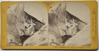 FRANCE La Pyramide de Glace Mavais c1865 Photo Tairraz Stereo Vintage Albumin