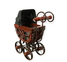 Carrozzina bambola passeggino carrozzina vittoriana vintage look antico legno ruote metallo