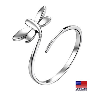 Fashion Women 925 Sterling Silver Ring 3D Creative Dragonfly Elegant 1841