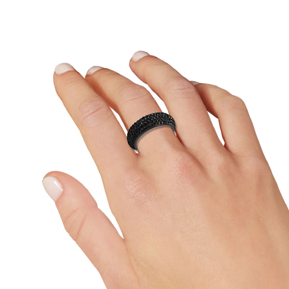 eleganter Edelstahl Ring Strass Stein Zirkon Fingerring Glitzer schwarz unisex - Bild 3 von 4