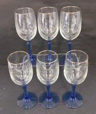 6 Lenox Cobalt Blue Optic Drape 8" Water Goblets Wine Glasses Gold Trim