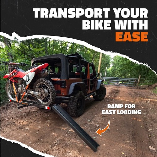 Mockins Black Hitch Mounted Motorcycle Carrier 73” Ramp & Anti-Tilt Feature - Picture 5 of 9