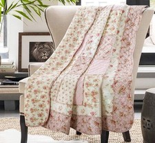 Original 100 Cotton Patchwork Quilt Twin Size Pink Floral Bedspread Coverlet...