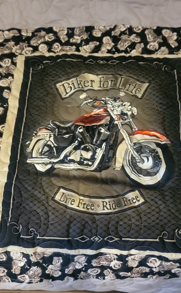 Baby Crib Quilt M/W Rule The Road Motorcycle Fabric  - Image 2 of 3